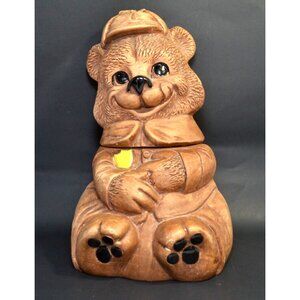 VTG Brown Bear Cookie Jar~Deforest California Pottery~Ranger Scout~1950’s